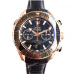 (OM) Copy Swiss Omega Seamaster 9901 Watch Rose Gold Black Leather